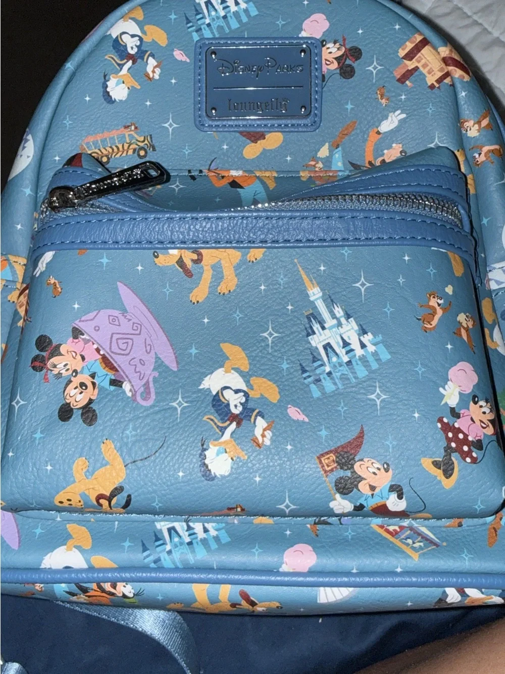 Loungefly Teal Blue Disney Character Mini Backpack with Castle Print